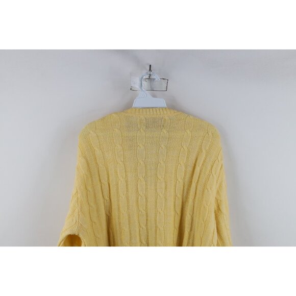 Vtg 70s Streetwear Mens Large Blank Chunky Cable Knit V-Neck Sweater Yellow USA - Picture 9 of 10